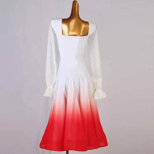 White with red gradient colored ballroom dance dresses for women girls waltz tango dance dresses ballroom dance costumes